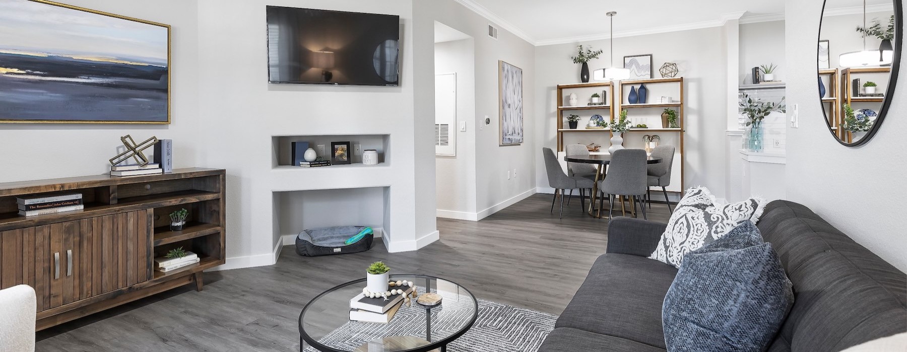a living room with a couch and a table