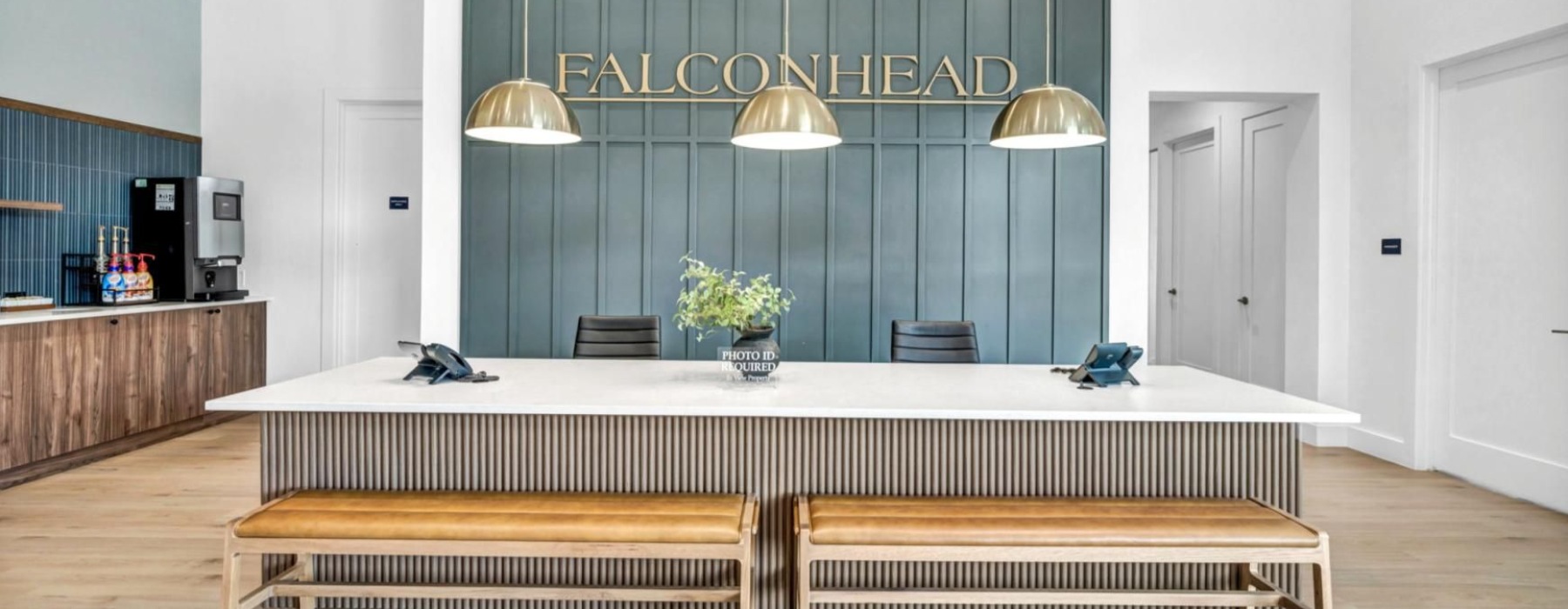 a leasing office with chairs and benches